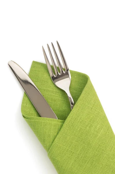 Servett, gaffel och kniv — Stockfoto