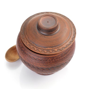 tahta kaşık ile seramik tencere