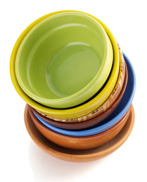 Empty colorful ceramic bowls — Stock Photo, Image
