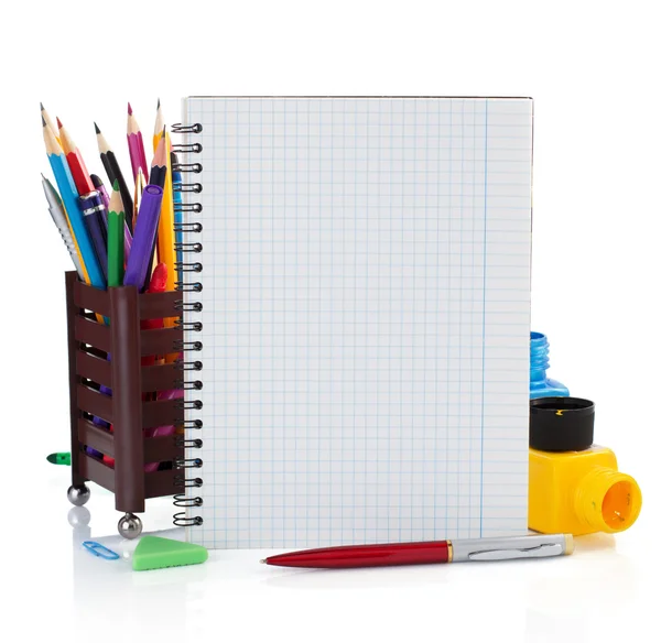 Notebook and school supplies — Stock Photo, Image