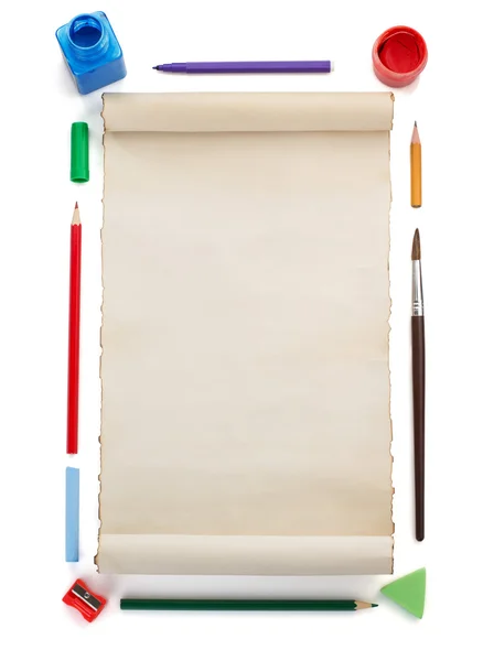 Χρωμάτων προμήθειες και χαρτί — Φωτογραφία Αρχείου