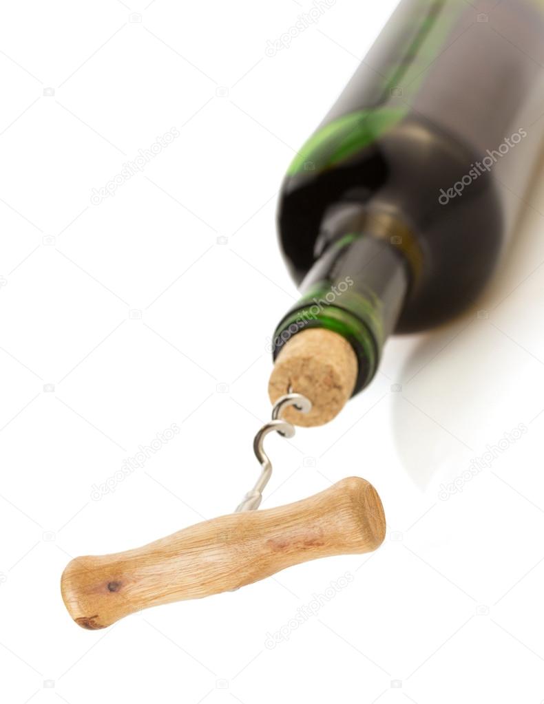 corkscrew and wine bottle