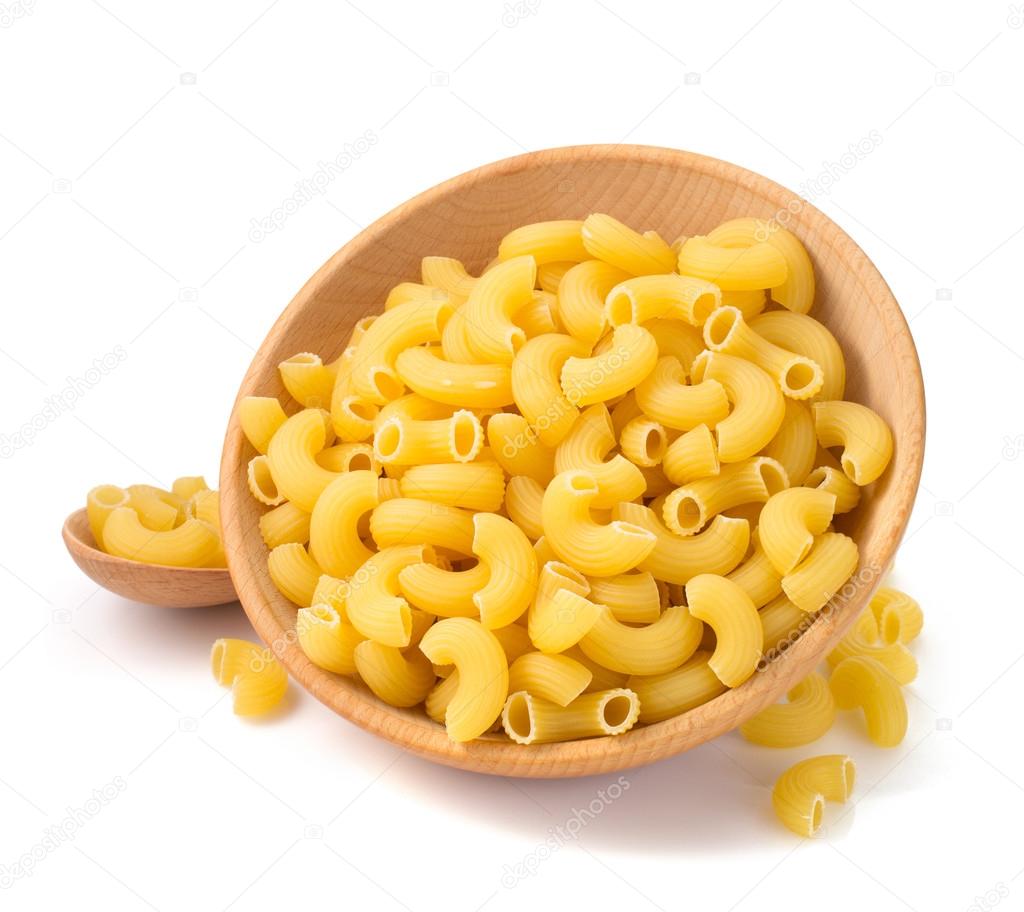 pasta macaroni in wooden bowl