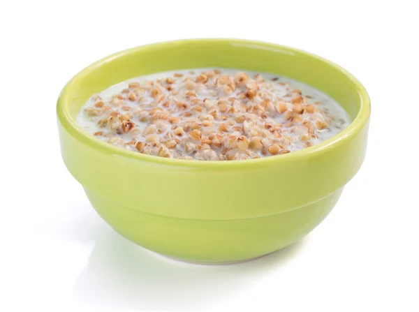 Buckwheat with milk in bowl — Stock Photo, Image