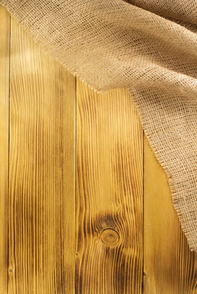 Säckväv hessian säckväv på trä — Stockfoto