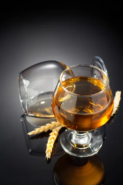 Cognac and  glass  on black — Stock Photo, Image