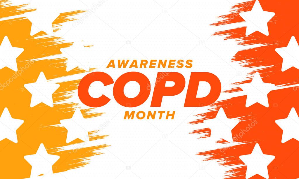 COPD Awareness Month in November. Chronic Obstructive Pulmonary Disease. Celebrated annual in United States. Medical health care and awareness design. Poster, card, banner and background. Vector