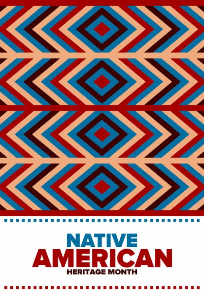 11月のアメリカ先住民遺産の月 アメリカインディアンの文化 毎年アメリカでお祝いしましょう 伝統的なパターンポスター カード バナー ベクトル装飾イラスト — ストックベクタ