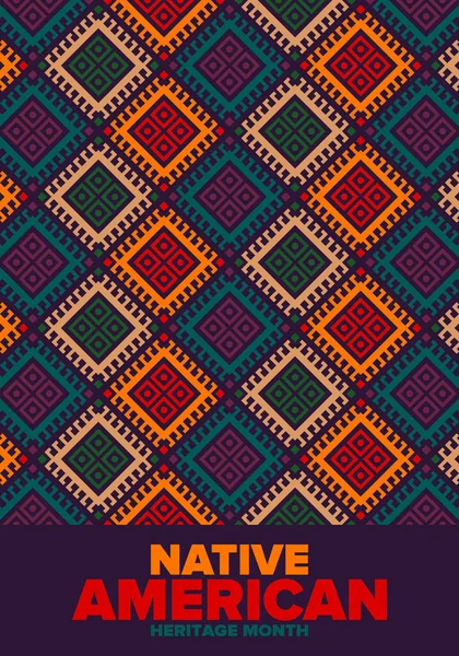 美洲原住民遗产月在11月 美国印第安文化 在美国庆祝一年一度的节日 传统的模式 横幅和背景 矢量装饰品 — 图库矢量图片