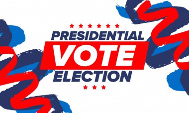 Birleşik Devletler 'de 2020 Başkanlık Seçimi. Oylama günü, 3 Kasım. Biz Seçimleri. Vatansever Amerikan unsuru. Poster, kart, afiş ve geçmiş. Vektör illüstrasyonu