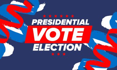 Birleşik Devletler 'de 2020 Başkanlık Seçimi. Oylama günü, 3 Kasım. Biz Seçimleri. Vatansever Amerikan unsuru. Poster, kart, afiş ve geçmiş. Vektör illüstrasyonu