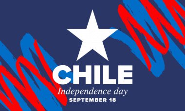 Şili Bağımsızlık Günü. Mutlu bayramlar Patrias. Özgürlük günü. Yıllığı 18 Eylül 'de kutlayın. Şili bayrağı. Vatansever Şili tasarımı. Poster, kart, afiş, şablon, geçmiş. Vektör