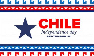 Şili Bağımsızlık Günü. Mutlu bayramlar Patrias. Özgürlük günü. Yıllığı 18 Eylül 'de kutlayın. Şili bayrağı. Vatansever Şili tasarımı. Poster, kart, afiş, şablon, geçmiş. Vektör