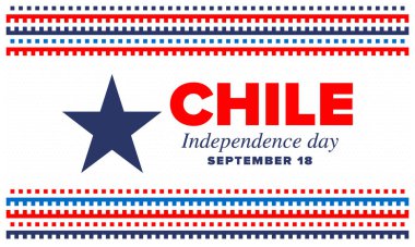 Şili Bağımsızlık Günü. Mutlu bayramlar Patrias. Özgürlük günü. Yıllığı 18 Eylül 'de kutlayın. Şili bayrağı. Vatansever Şili tasarımı. Poster, kart, afiş, şablon, geçmiş. Vektör
