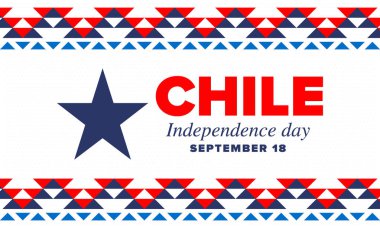 Şili Bağımsızlık Günü. Mutlu bayramlar Patrias. Özgürlük günü. Yıllığı 18 Eylül 'de kutlayın. Şili bayrağı. Vatansever Şili tasarımı. Poster, kart, afiş, şablon, geçmiş. Vektör