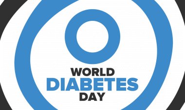 Dünya Diyabet Günü. Kasım 'da farkındalık ayı. Mavi daire sembolü. Tıbbi sağlık ve önleme tasarımı. Poster, kart, afiş ve geçmiş. Vektör illüstrasyonu