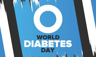 Dünya Diyabet Günü. Kasım 'da farkındalık ayı. Mavi daire sembolü. Tıbbi sağlık ve önleme tasarımı. Poster, kart, afiş ve geçmiş. Vektör illüstrasyonu