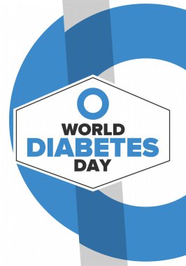 Dünya Diyabet Günü. Kasım 'da farkındalık ayı. Mavi daire sembolü. Tıbbi sağlık ve önleme tasarımı. Poster, kart, afiş ve geçmiş. Vektör illüstrasyonu