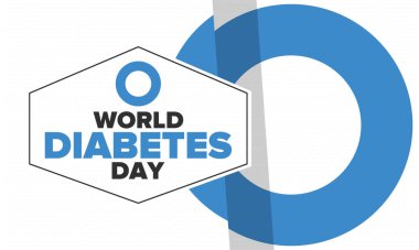 Dünya Diyabet Günü. Kasım 'da farkındalık ayı. Mavi daire sembolü. Tıbbi sağlık ve önleme tasarımı. Poster, kart, afiş ve geçmiş. Vektör illüstrasyonu