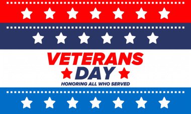 Birleşik Devletler 'de Gaziler Günü. Federal bayram, her yıl 11 Kasım 'da kutlanır. Hizmet eden herkesi onurlandırmak. Vatansever Amerikan askeri konsepti. Poster, kart, afiş ve geçmiş. Vektör illüstrasyonu