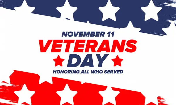 Veterans Day in United States. Federal holiday, celebrated annual in November 11. Honoring all who served. Patriotic american military concept. Poster, card, banner and background. Vector illustration