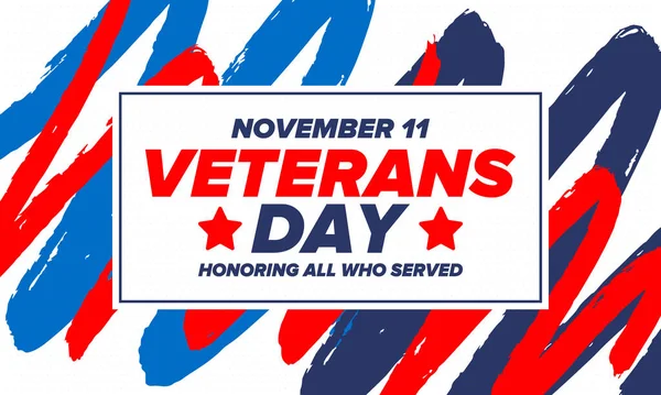アメリカの退役軍人の日 連邦休日 11月11日に毎年祝われます 全ての奉仕者を称えます 愛国的なアメリカ軍の概念 ポスター カード バナー ベクターイラスト — ストックベクタ