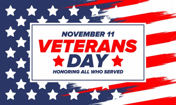 Veterans Day in United States. Federal holiday, celebrated annual in November 11. Honoring all who served. Patriotic american military concept. Poster, card, banner and background. Vector illustration