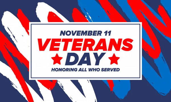 Veterans Day in United States. Federal holiday, celebrated annual in November 11. Honoring all who served. Patriotic american military concept. Poster, card, banner and background. Vector illustration