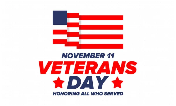 Veterans Day in United States. Federal holiday, celebrated annual in November 11. Honoring all who served. Patriotic american military concept. Poster, card, banner and background. Vector illustration