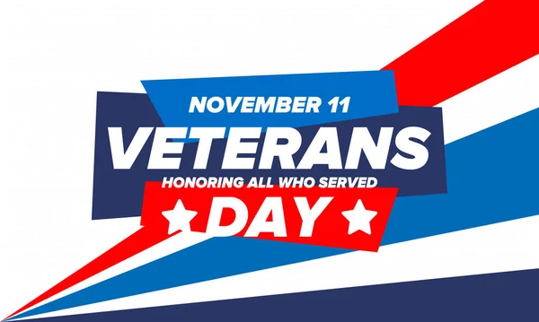 Veterans Day in United States. Federal holiday, celebrated annual in November 11. Honoring all who served. Patriotic american military concept. Poster, card, banner and background. Vector illustration