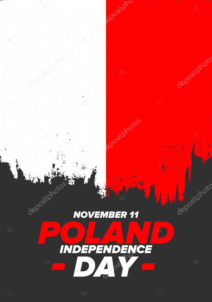 Independence Day in Poland. National happy holiday, celebrated annual in November 11. Polish flag. Patriotic elements. Poster, card, banner and background. Vector illustration