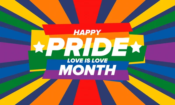 Lgbt骄傲月在六月 女同性恋 男同性恋 双性恋和变性者 庆祝年度 Lgbt旗 彩虹之恋的概念人权与容忍 横幅和背景 矢量说明 — 图库矢量图片