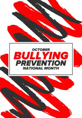 Ekim ayında Ulusal Zorbalık Önleme Ayı. Kabadayılığı bırak. Tüm gençlerin zorbalıktan korunması için yapılan yıllık kampanya. Turuncu renk. Poster, kart, afiş, geçmiş. Vektör illüstrasyonu