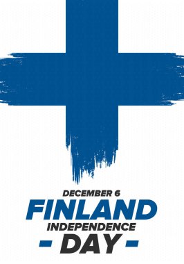 Finlandiya 'nın Bağımsızlık Günü. Ulusal mutlu bayramlar, her yıl 6 Aralık 'ta kutlanıyor. Finlandiya bayrağı. Vatansever unsurlar. Poster, kart, afiş ve geçmiş. Vektör illüstrasyonu