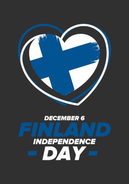Finlandiya 'nın Bağımsızlık Günü. Ulusal mutlu bayramlar, her yıl 6 Aralık 'ta kutlanıyor. Finlandiya bayrağı. Vatansever unsurlar. Poster, kart, afiş ve geçmiş. Vektör illüstrasyonu