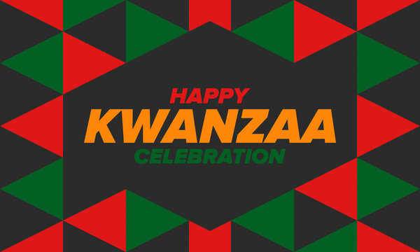 Kwanzaa Happy Celebration. African and African-American culture holiday. Seven days festival, celebrate annual from December 26 to January 1. Black history. Poster, card, banner and background. Vector