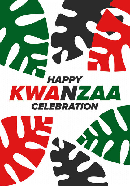 Kwanzaa Happy Celebration. African and African-American culture holiday. Seven days festival, celebrate annual from December 26 to January 1. Black history. Poster, card, banner and background. Vector