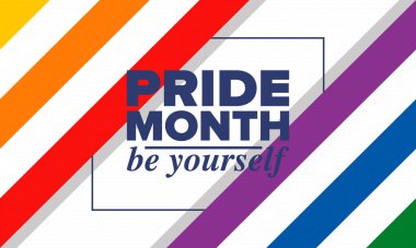 Haziran ayında LGBT Gurur Ayı. Lezbiyen Gey Biseksüel Transseksüel. Yıllık kutlama. LGBT bayrağı. Gökkuşağı aşk konsepti. İnsan hakları ve hoşgörü. Poster, kart, afiş ve geçmiş. Vektör illüstrasyonu