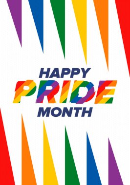 Haziran ayında LGBT Gurur Ayı. Lezbiyen Gey Biseksüel Transseksüel. Yıllık kutlama. LGBT bayrağı. Gökkuşağı aşk konsepti. İnsan hakları ve hoşgörü. Poster, kart, afiş ve geçmiş. Vektör illüstrasyonu