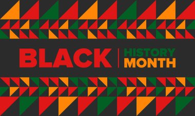 Siyahların Tarihi Ayı. Afrikalı Amerikan Tarihi. Yıllık kutlama. Şubat 'ta Amerika ve Kanada' da. Ekim ayında İngiltere 'de. Poster, kart, afiş, geçmiş. Vektör illüstrasyonu