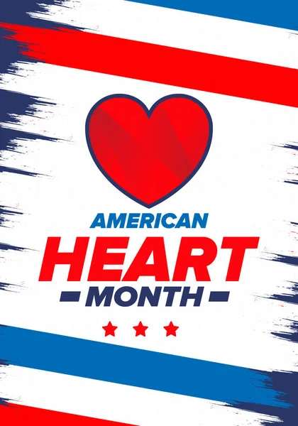 American Heart Month Στις Ηνωμένες Πολιτείες Γιορτάστε Ετήσια Φεβρουάριο Πανελλήνιο — Διανυσματικό Αρχείο