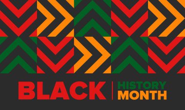 Siyahların Tarihi Ayı. Afrikalı Amerikan Tarihi. Yıllık kutlama. Şubat 'ta Amerika ve Kanada' da. Ekim ayında İngiltere 'de. Poster, kart, afiş, geçmiş. Vektör illüstrasyonu