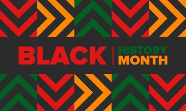 Siyahların Tarihi Ayı. Afrikalı Amerikan Tarihi. Yıllık kutlama. Şubat 'ta Amerika ve Kanada' da. Ekim ayında İngiltere 'de. Poster, kart, afiş, geçmiş. Vektör illüstrasyonu