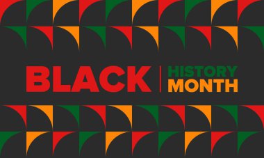 Siyahların Tarihi Ayı. Afrikalı Amerikan Tarihi. Yıllık kutlama. Şubat 'ta Amerika ve Kanada' da. Ekim ayında İngiltere 'de. Poster, kart, afiş, geçmiş. Vektör illüstrasyonu