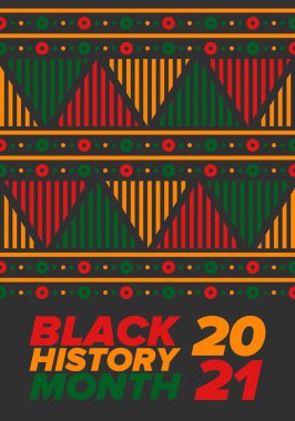 Siyahların Tarihi Ayı. Afrikalı Amerikan Tarihi. Yıllık kutlama. Şubat 'ta Amerika ve Kanada' da. Ekim ayında İngiltere 'de. Poster, kart, afiş, geçmiş. Vektör illüstrasyonu