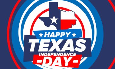 Teksas Bağımsızlık Günü. Amerika Birleşik Devletleri 'nde özgürlük tatili, Mart ayında yıllık kutlama. Lone Star bayrağı. Teksas bayrağı. Vatansever işaretler ve unsurlar. Poster, kart, afiş ve geçmiş. Vektör illüstrasyonu