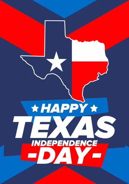 Texas Onafhankelijkheidsdag Vrijheidsvakantie Verenigde Staten Jaarlijks Gevierd Maart Eenzame Sterrenvlag — Stockvector