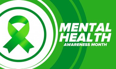 Mayıs 'ta Akıl Sağlığı Bilinci Ayı. Birleşik Devletler 'de yıllık kampanya. Akıl sağlığıyla ilgili farkındalığı arttırıyorum. Kontrol ve koruma. Önleme kampanyası. Tıbbi sağlık hizmeti tasarımı. Vektör illüstrasyonu