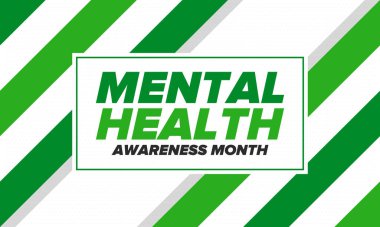 Mayıs 'ta Akıl Sağlığı Bilinci Ayı. Birleşik Devletler 'de yıllık kampanya. Akıl sağlığıyla ilgili farkındalığı arttırıyorum. Kontrol ve koruma. Önleme kampanyası. Tıbbi sağlık hizmeti tasarımı. Vektör illüstrasyonu