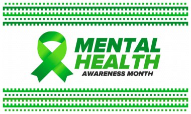 Mayıs 'ta Akıl Sağlığı Bilinci Ayı. Birleşik Devletler 'de yıllık kampanya. Akıl sağlığıyla ilgili farkındalığı arttırıyorum. Kontrol ve koruma. Önleme kampanyası. Tıbbi sağlık hizmeti tasarımı. Vektör illüstrasyonu